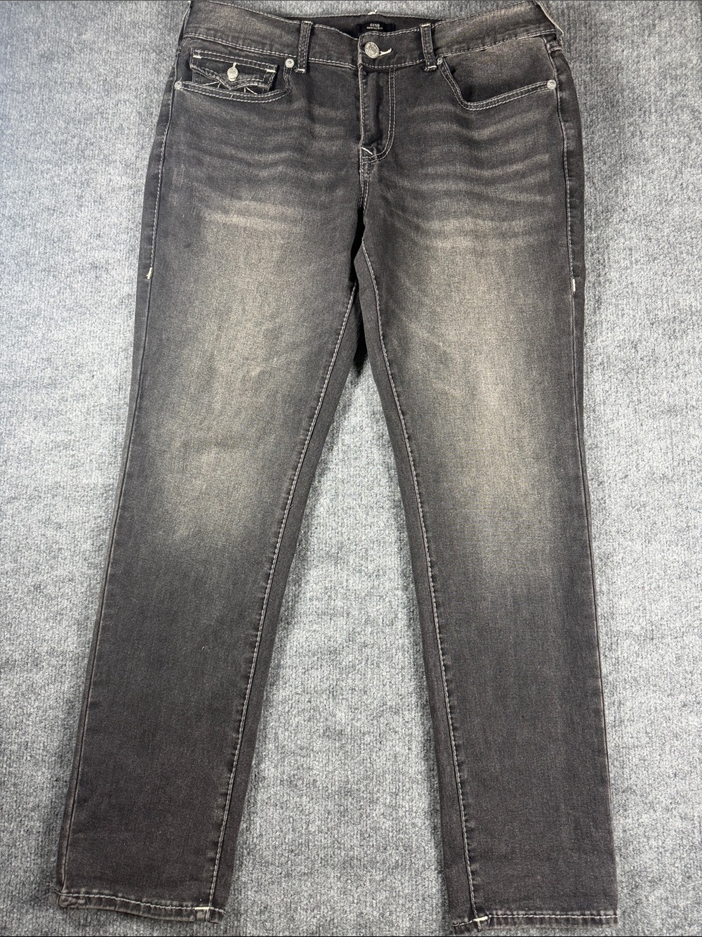 True Religion Geno Big T Flap Slim Jeans Relaxed Grey Smoky Mist Wash